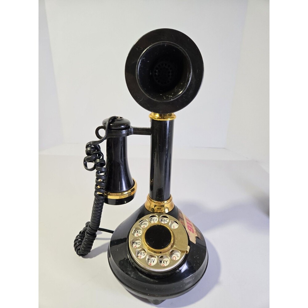 Vintage 1973 Deco-Tel Black Plastic Candlestick Rotary Dial Telephone Untested